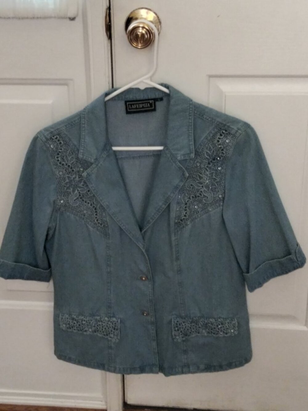 Denim embellished women shirt size 8.